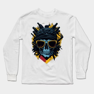 Skull with guns and sunglasses Long Sleeve T-Shirt